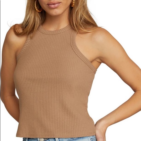 GOOD AMERICAN Chunky Ribbed Tank Taupe - Picture 1 of 7